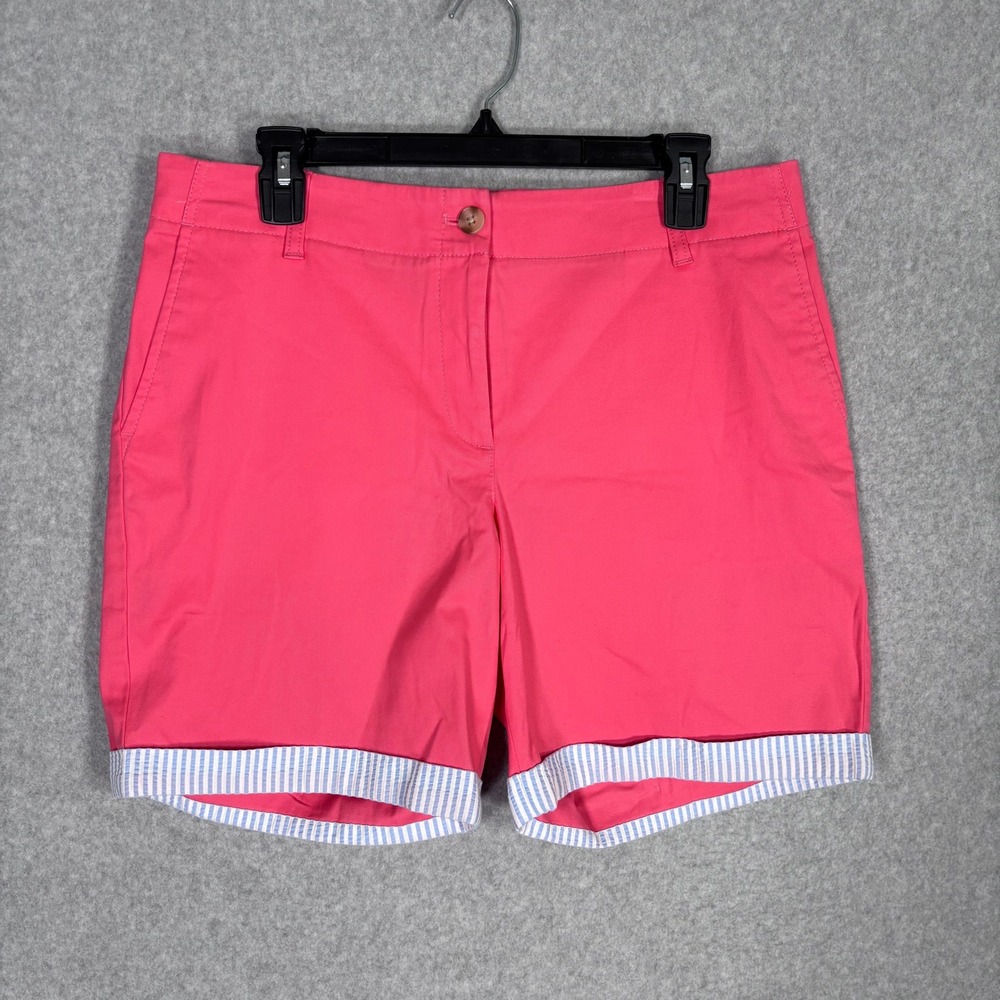 NEW Talbots Relaxed Chino Shorts Size 8 Pink Seersucker Cuff Preppy Old Money